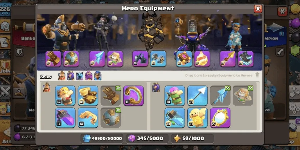 COC546 TH17 DEFENSE AND STRONG TROOPS HEROES 100 100 80 50 HIGH PETS EQUIPMENT 2506 TROPHIES (G)
